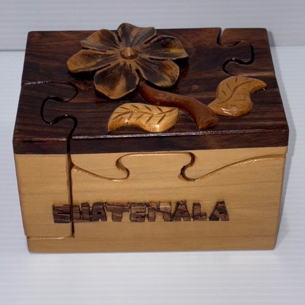 Wooden Puzzle Box with Beautiful Flower Design